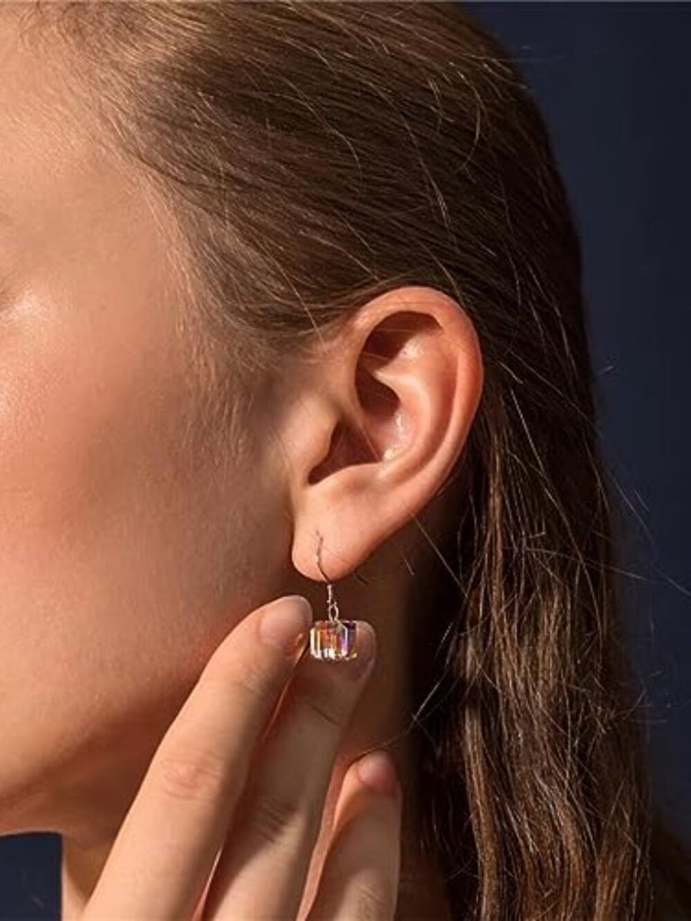 New - Austrian Crystal Cube Earrings for Women Handmade Exquisite Chic Clear - Picture 2 of 2
